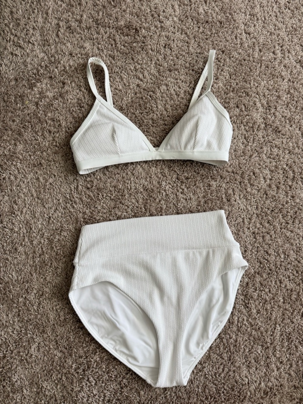 Calia Triangle Bikini Top and High Rise Moderate Coverage Bottoms - White Medium